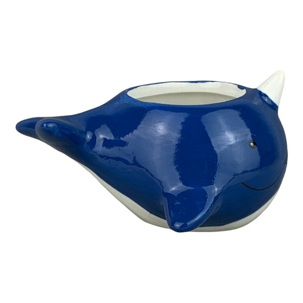 Norris the Narwhal Ceramic Animal Planter Pot for Succulents or Small Plants - Picture 5 of 7